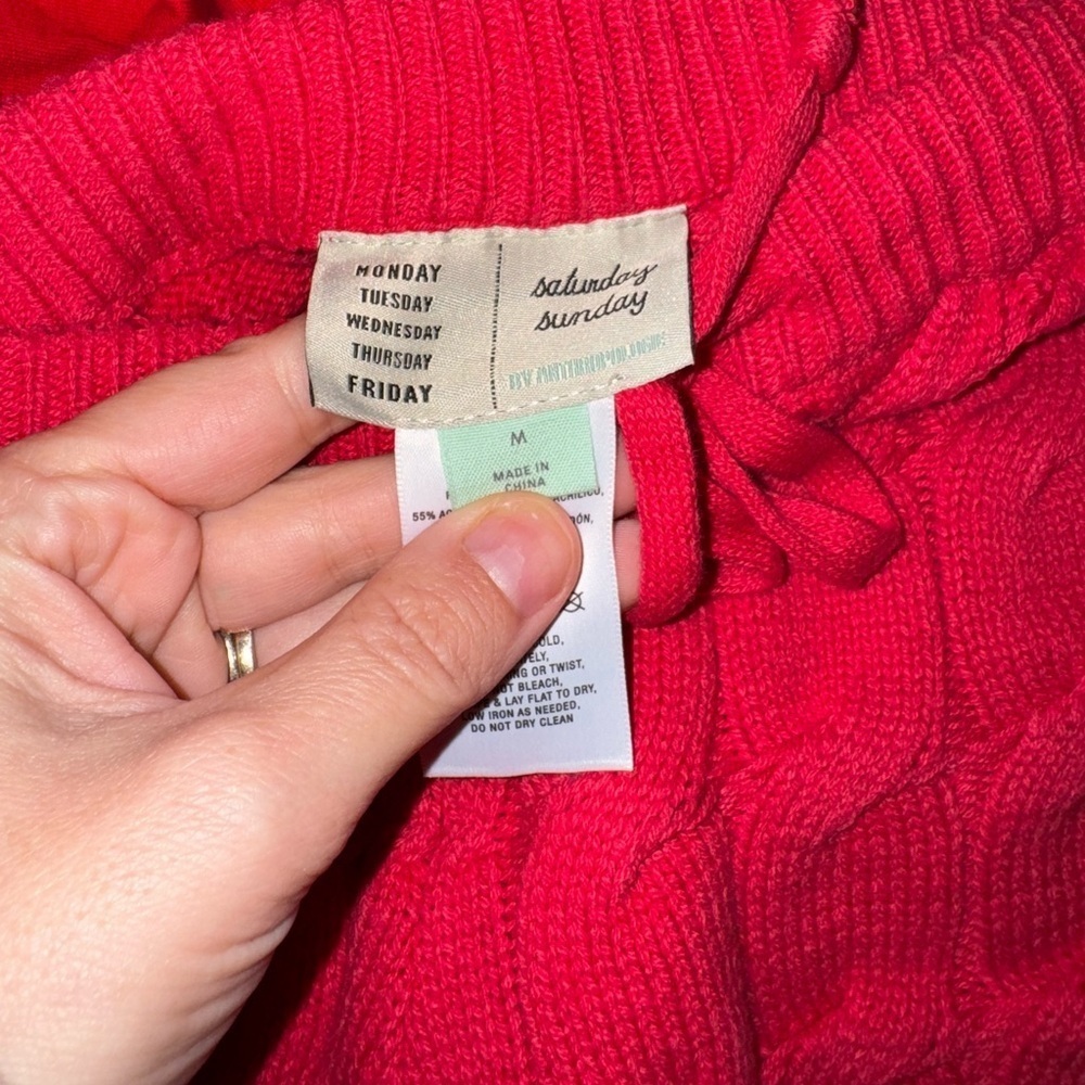 Anthropologie Saturday Sunday Pink Cableknit Tie Waist Lounge Sweater Shorts M - Picture 5 of 6